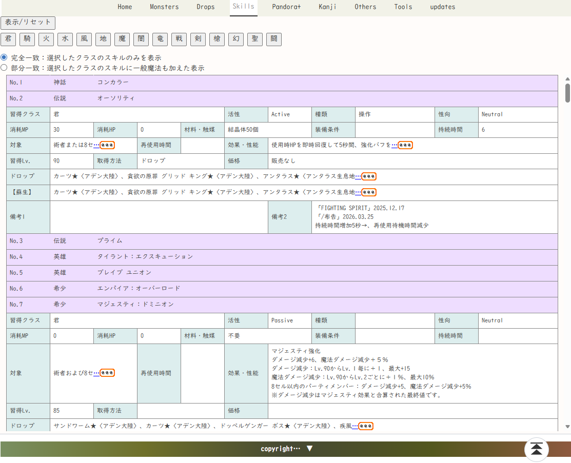 ドロップアイテム一覧表